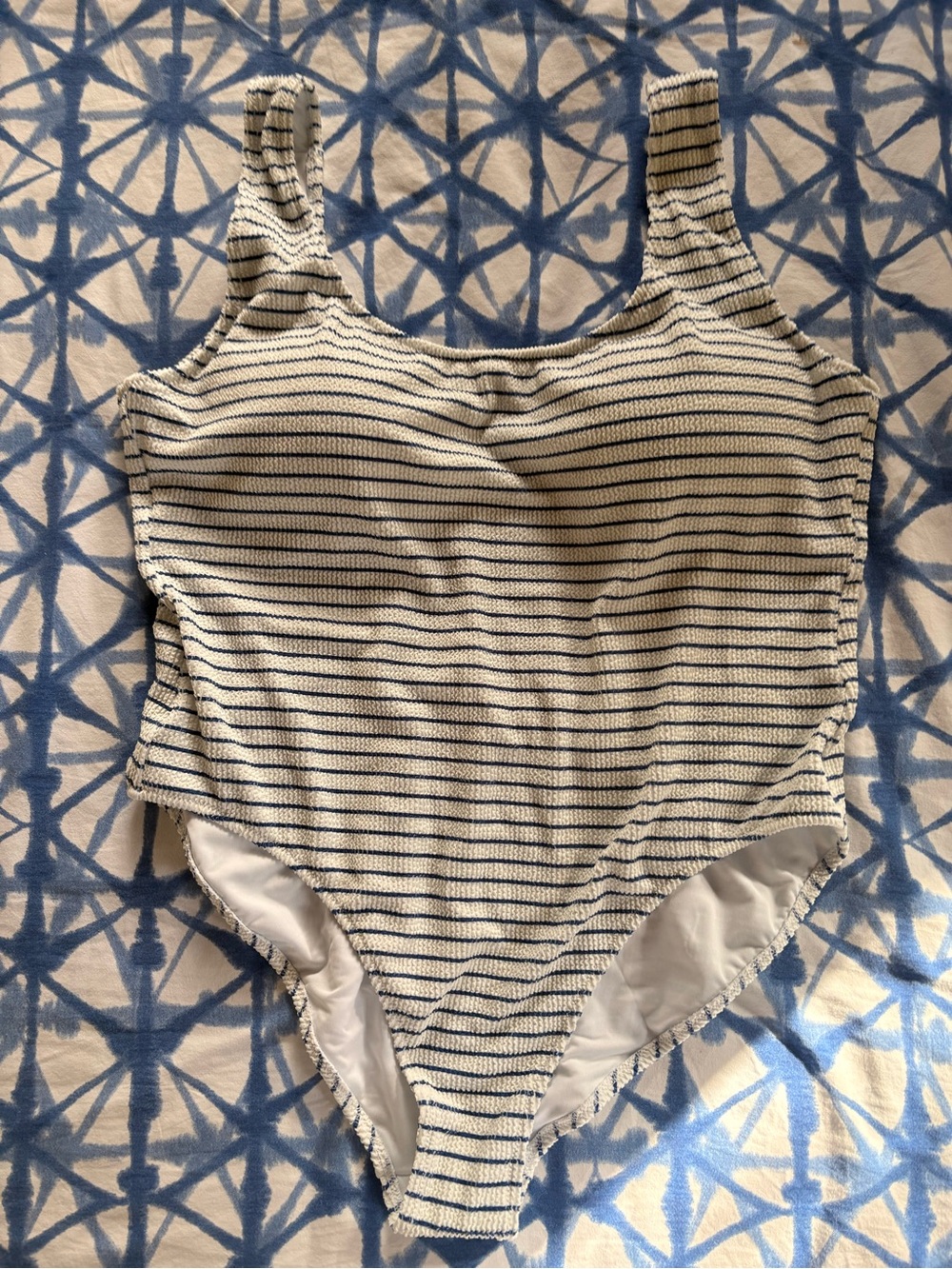 J. Crew Cream and Navy Striped One-Piece Swimsuit